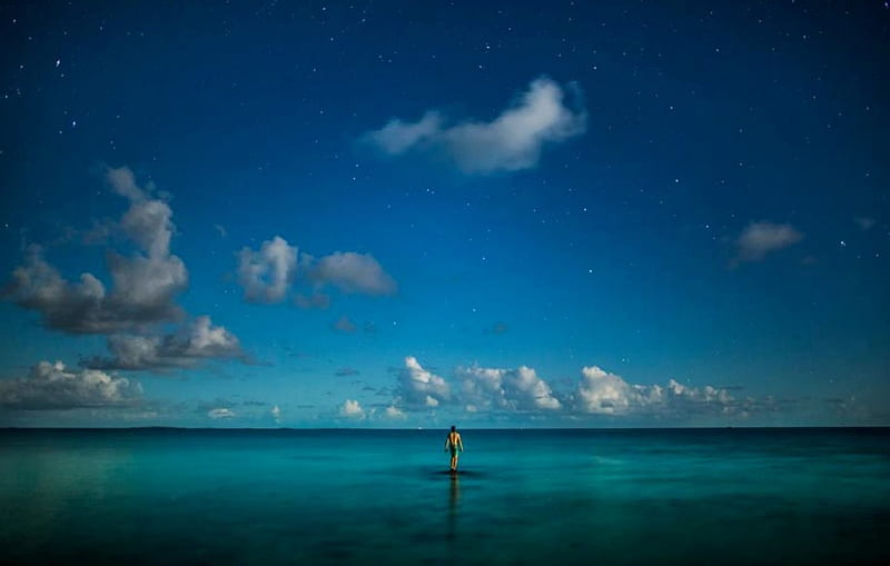 If I only could...., stars, sky, sea, blue, HD wallpaper