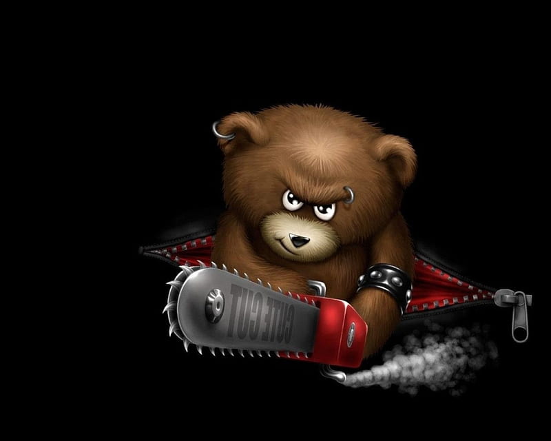 killer teddy, zip, bear, chainsaw, teddy, HD wallpaper