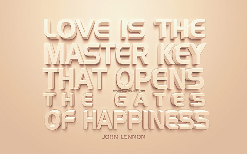 Love is the master key that opens the gates of happiness, Oliver Wendell Holmes, 3d art, quotes about happiness, popular quotes, orange background, HD wallpaper