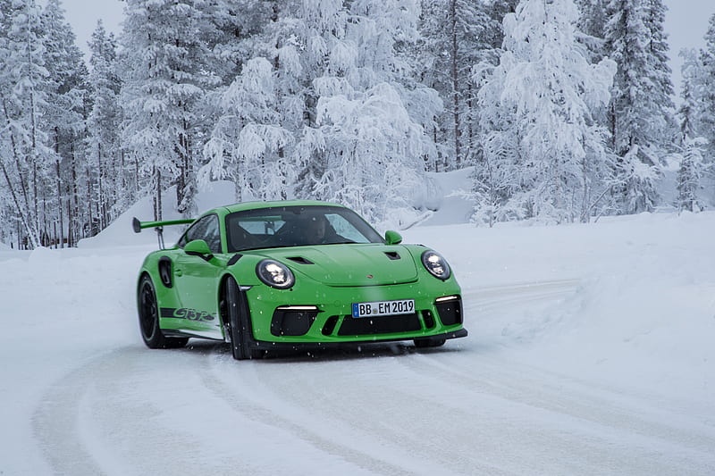 Winter, Porsche, Snow, Car, Porsche 911, Porsche 911 Gt3, Porsche 911 Gt3 Rs, Vehicles, Green Car, HD wallpaper