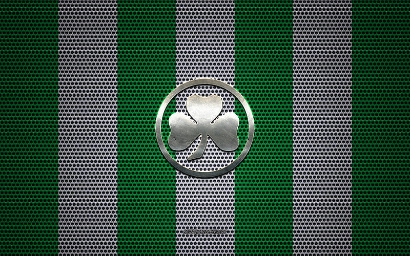 SpVgg Greuther Furth logo, German football club, metal emblem, green-white metal mesh background, SpVgg Greuther Furth, 2 Bundesliga, Furth, Germany, football, HD wallpaper