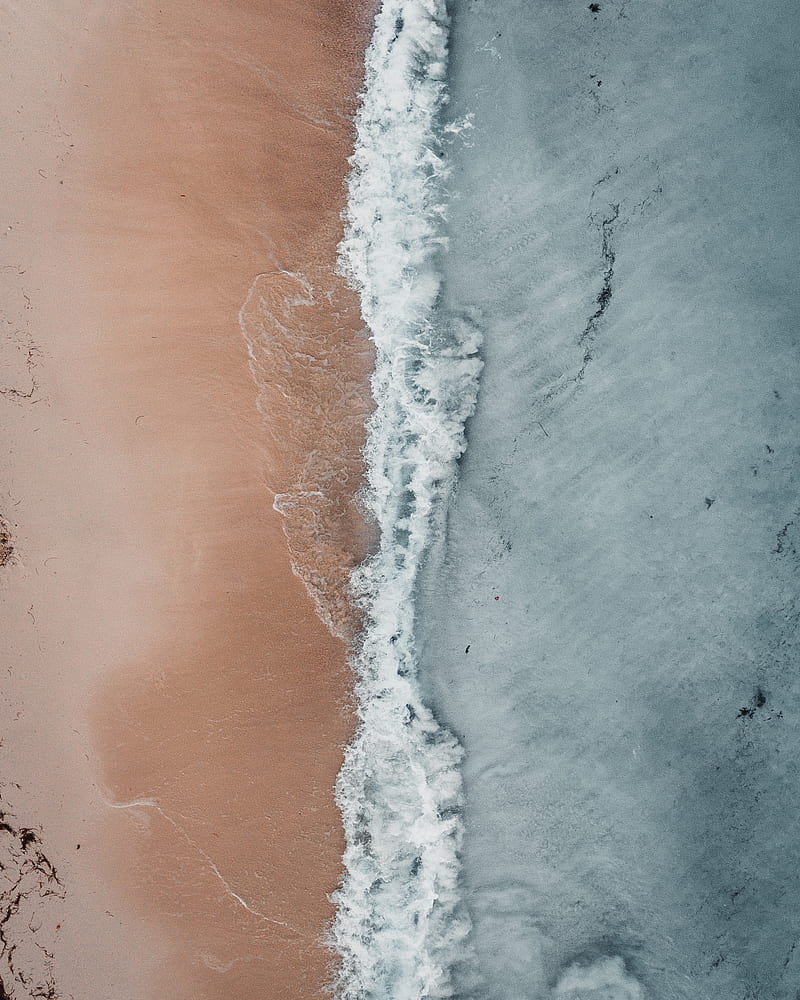 aerial, beach, sand, water, sea, top view, HD phone wallpaper