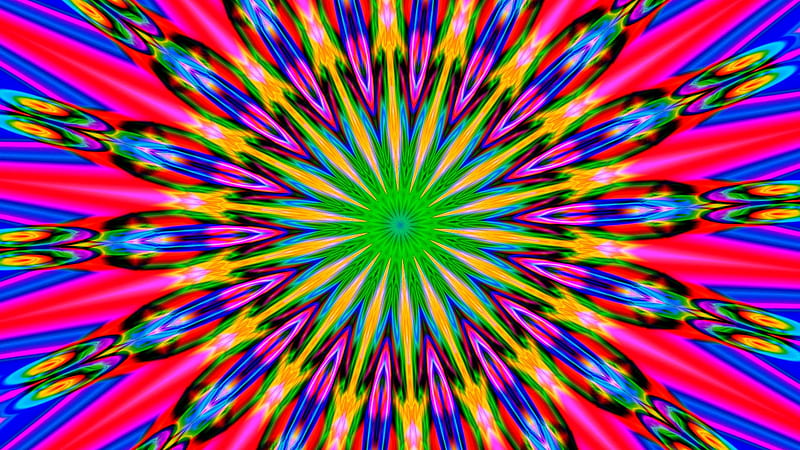 kaleidoscope pattern artistic green red blue yellow colors digital art psychedelic abstract, HD wallpaper