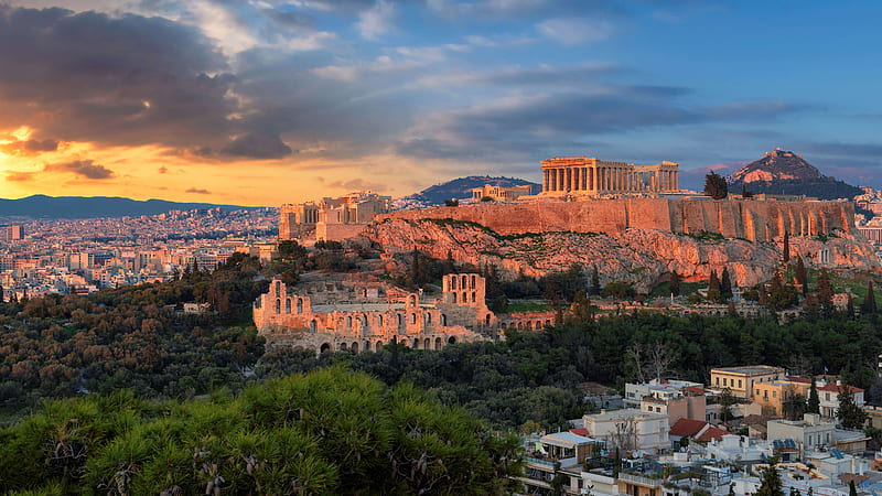 Acropolis, Athens, Greece, sky, clouds, HD wallpaper