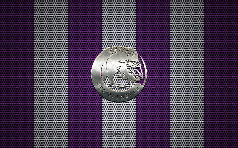 Keciorengucu logo, Turkish football club, metal emblem, violet-white metal mesh background, TFF 1 Lig, Keciorengucu, TFF First League, Ankara, Turkey, football, HD wallpaper