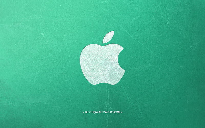 Apple logo, green retro background, creative art, emblem, retro style, Apple retro logo, HD wallpaper