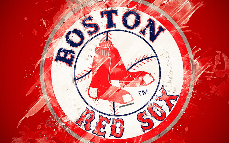 Boston Red Sox grunge art, logo, american baseball club, MLB, red background, emblem, Boston, Massachusetts, USA, Major League Baseball, American League, creative art, HD wallpaper