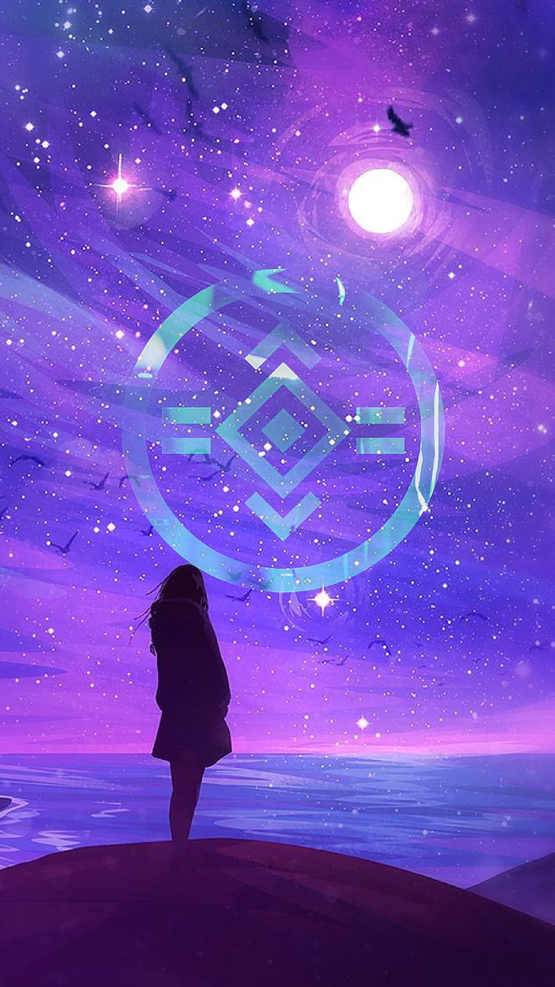 Porter Robinson, aesthetic, anime girl, galaxy, girl, moon, pattern, purple, space, stars, HD phone wallpaper