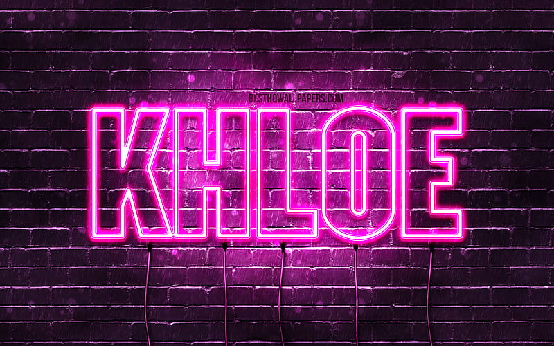 Khloe with names, female names, Khloe name, purple neon lights, horizontal text, with Khloe name, HD wallpaper