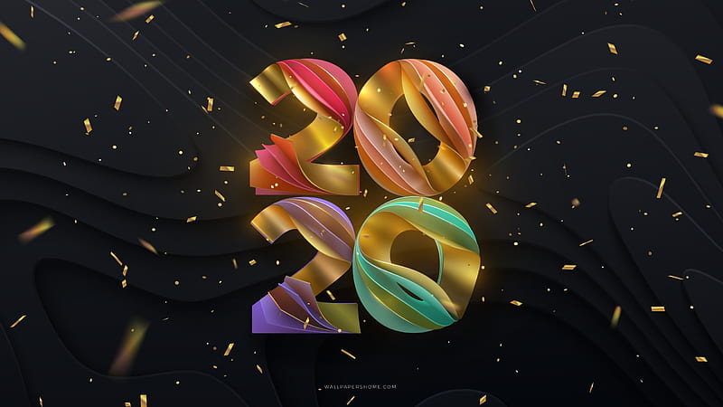 Happy New Year!, 2020, colorful, christmas, craciun, black, new year, card, HD wallpaper