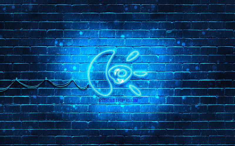 Logitech blue logo blue brickwall, Logitech logo, brands, Logitech neon logo, Logitech, HD wallpaper
