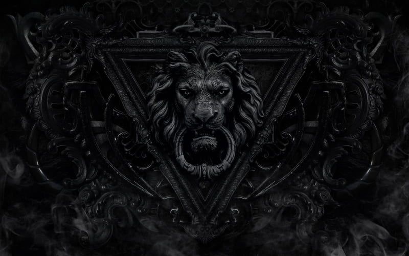 steel lion, artistic, pretty, black, knocker, lion, door, animal, graphy, cool, HD wallpaper