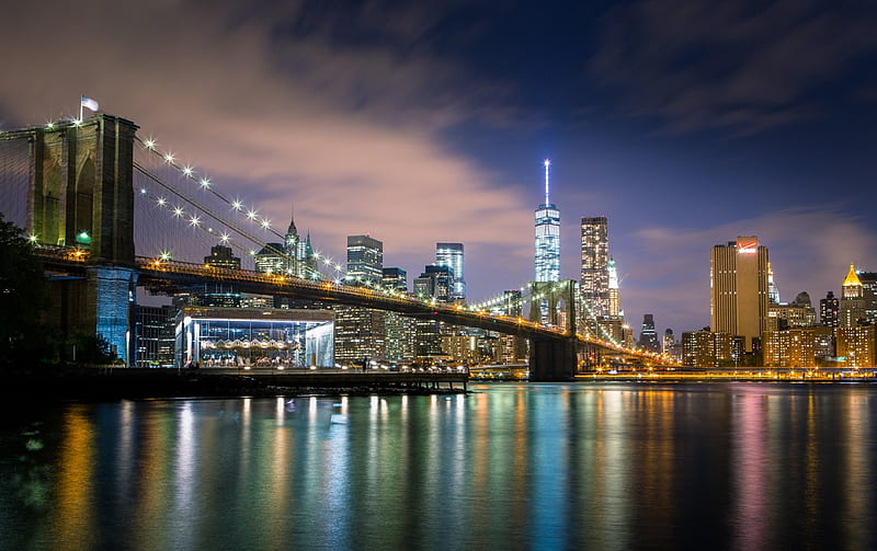 New York, New York, Reflection, New York, Night, Cityscape, HD wallpaper