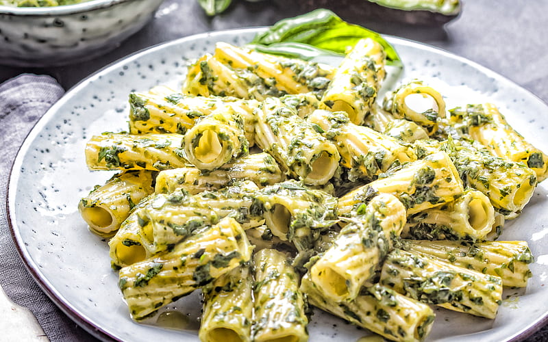 pasta, plate of pasta, pasta with herbs, different food, HD wallpaper