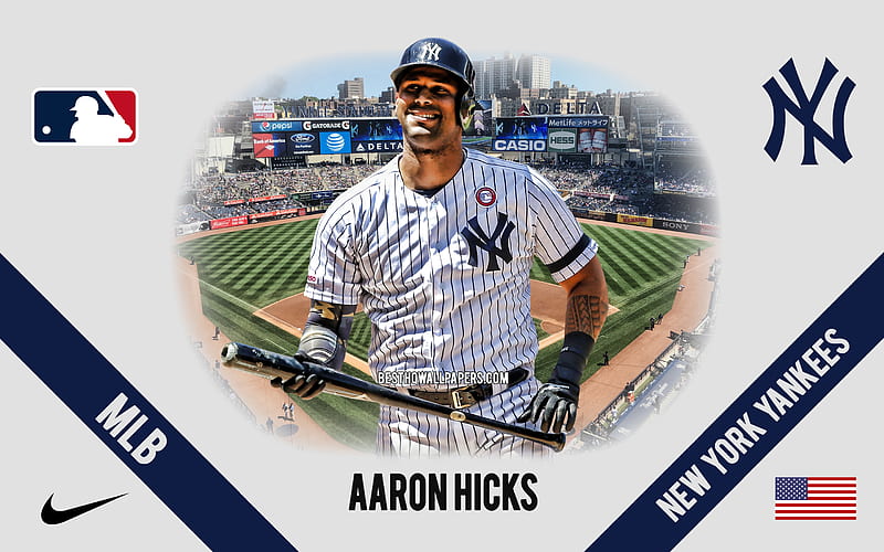 Aaron Hicks, New York Yankees, American Baseball Player, MLB, portrait, USA, baseball, Yankee Stadium, New York Yankees logo, Major League Baseball, HD wallpaper