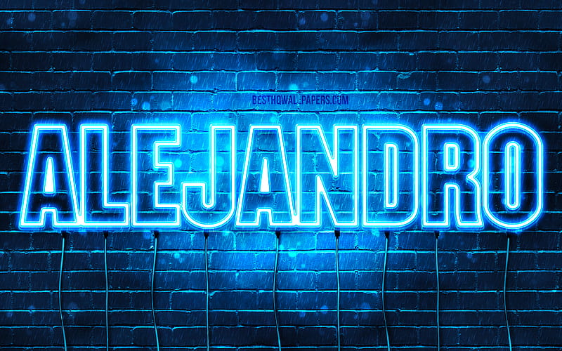 Alejandro with names, horizontal text, Alejandro name, blue neon lights, with Alejandro name, HD wallpaper