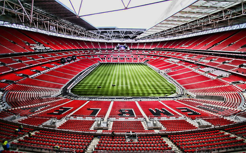 Wembley Stadium, empty stadium, soccer, R, Wembley, football stadium, London, english stadiums, HD wallpaper