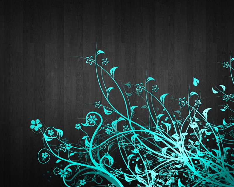 Turquoise Floral Abstract, turquoise, flowers, 3D and CG, abstract, HD wallpaper