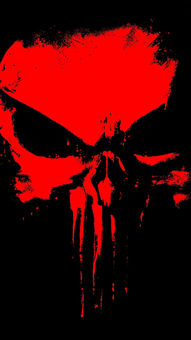 Punisher Skull Red, cool, marvel, black, HD phone wallpaper