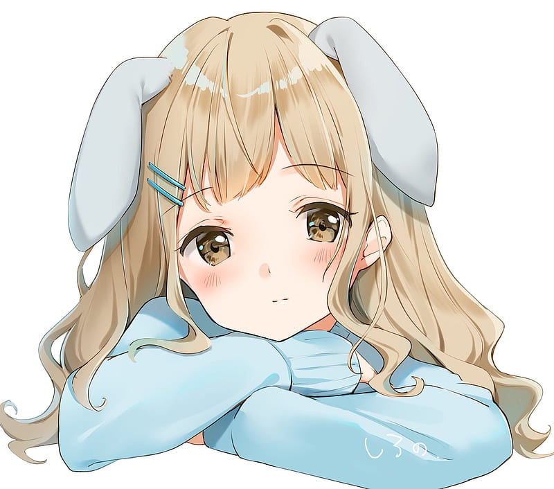 anime girl, bunny ears, blonde, long hair, sweater, Anime, HD wallpaper