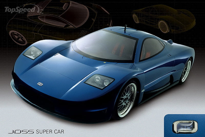 joss supercar, silver alloys, mid engine, two seater, blue, HD wallpaper