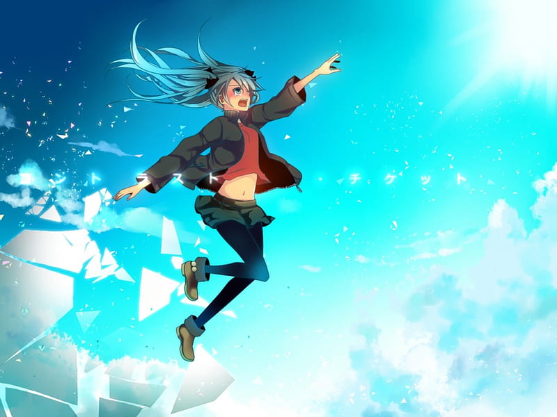 Hatsune Miku, Reaching out, Crying, Sky, Blue Hair, Falling, Blue, HD wallpaper