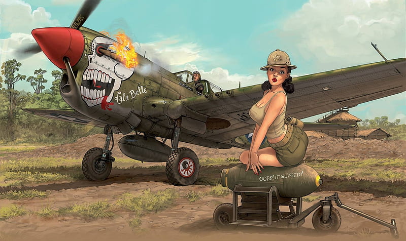 Lulu Belle, P-40, Warhawk, Nose Art, Warbird, HD wallpaper