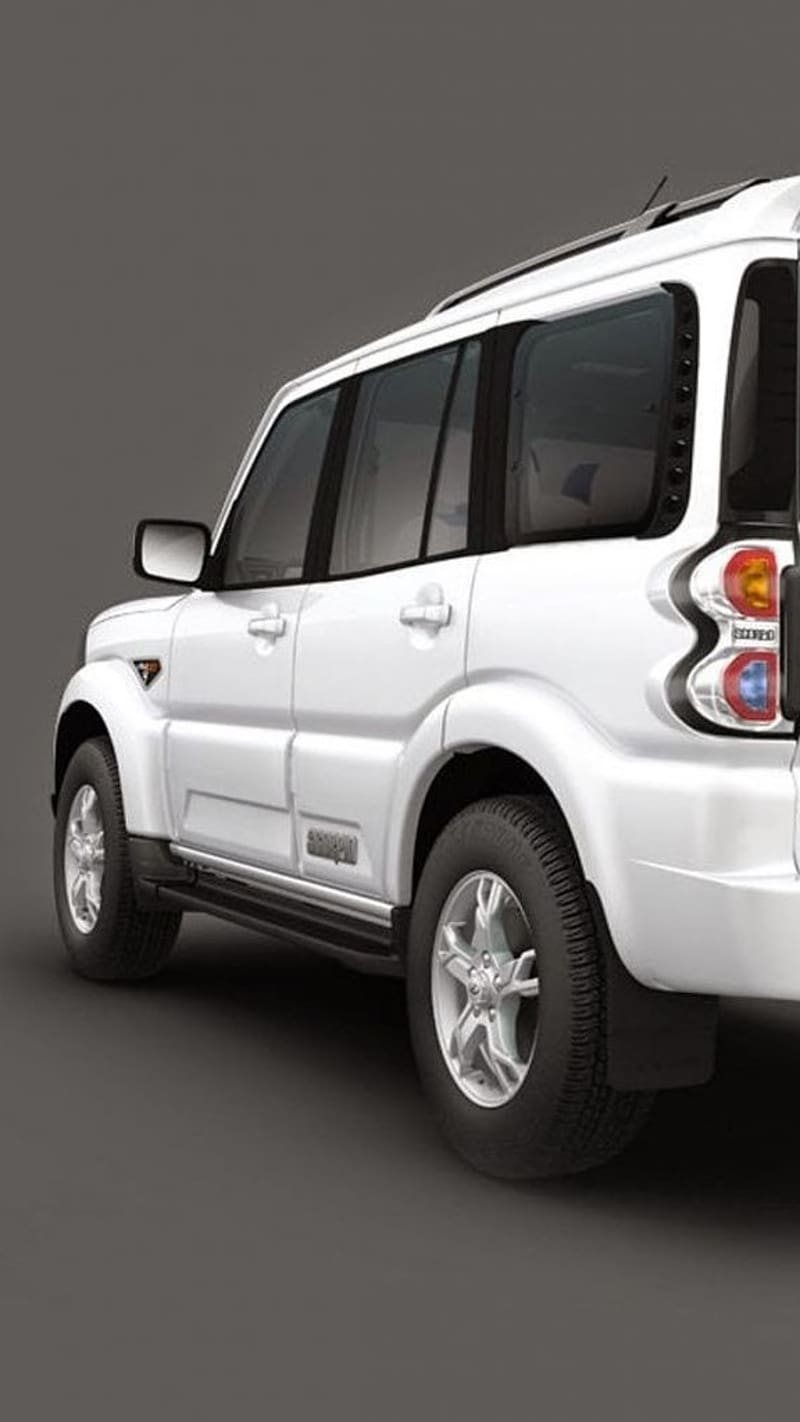 Scorpio Car, Grey Background, white car, mahindra, HD phone wallpaper