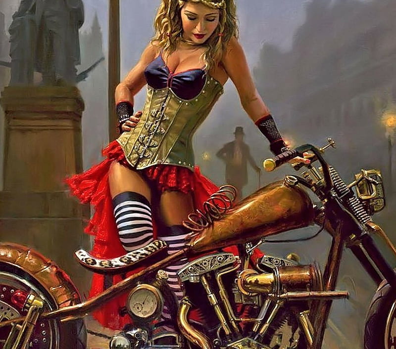 Biker Lady, pretty, Woman, Lady, Bilke, HD wallpaper