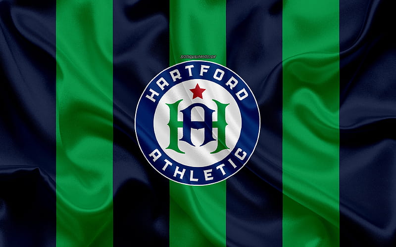Hartford Athletic American football club, logo, green blue flag, emblem, USL Championship, Hartford, Connecticut, USA, silk texture, soccer, United Soccer League, HD wallpaper