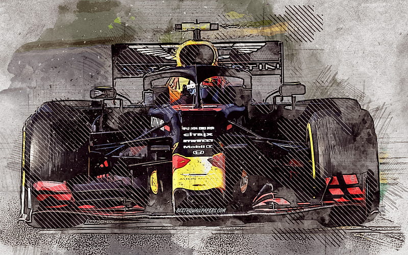 Pierre Gasly, Red Bull Racing, Formula 1, RB15, grunge art, creative art, F1, Red Bull, French racing driver, HD wallpaper