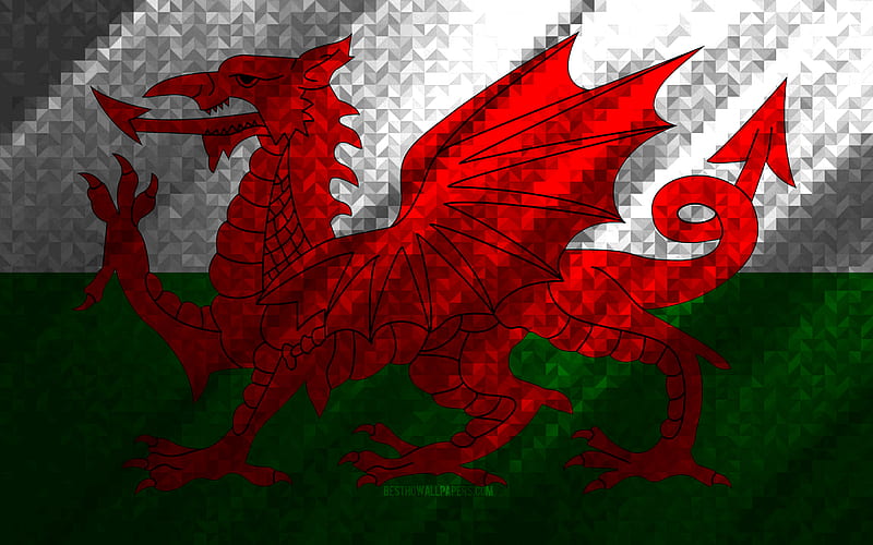 Flag of Wales, multicolored abstraction, Wales mosaic flag, Wales, mosaic art, Wales flag, HD wallpaper