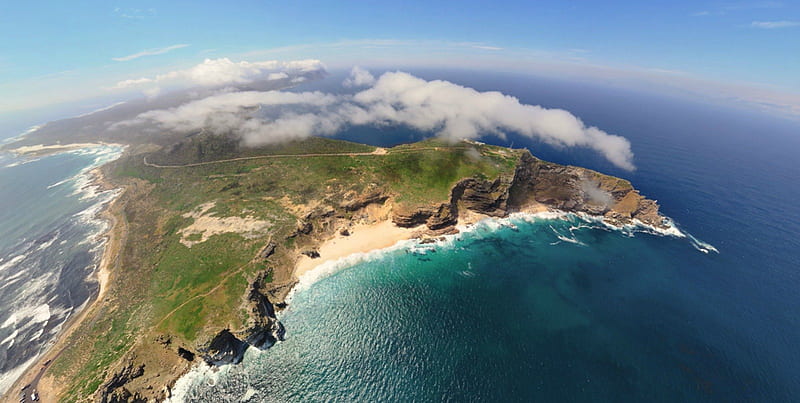 Cape of Good Hope, cliffs, landscapes, beachs, aerial, green hills, south africa, HD wallpaper