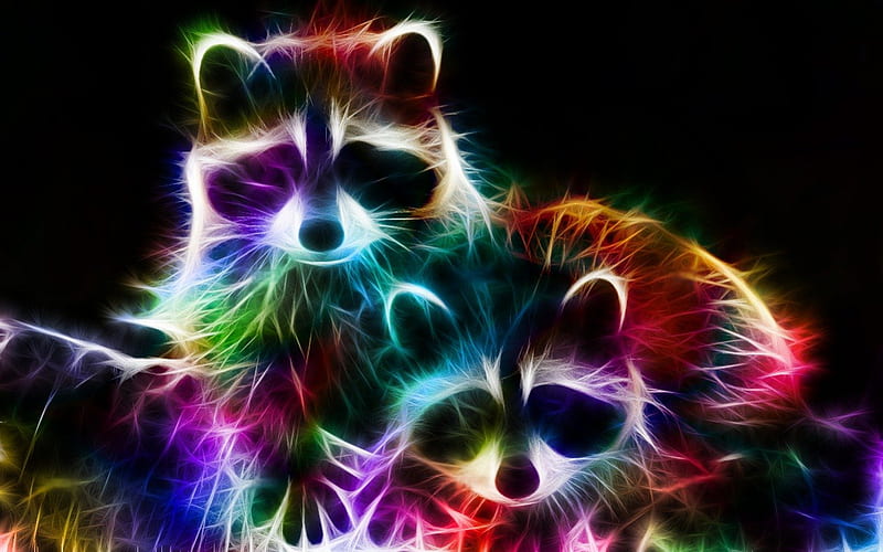 fractal_racoons_by_minimoo64, hop, rainbow, animal, fractal, HD wallpaper