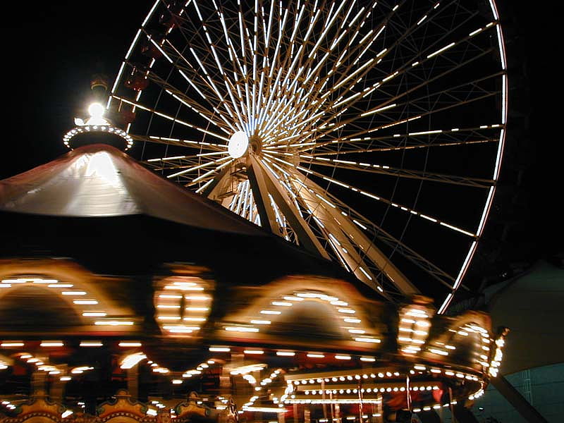Night Rides, merry-go-round, ferris wheel, carnival, fair, HD wallpaper