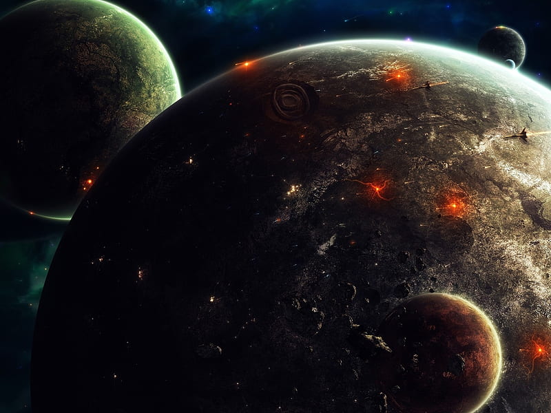 the end is nigh, ships, stars, planets, moons, explosions, HD wallpaper
