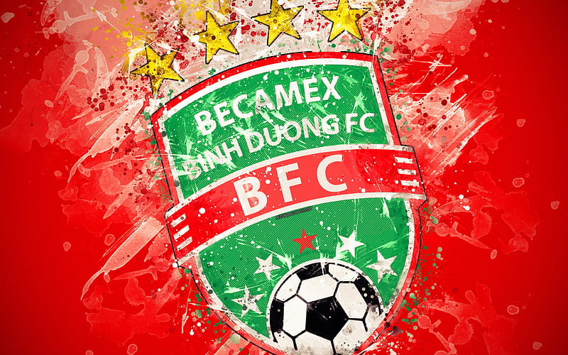 Becamex Binh Duong FC paint art, logo, creative, Vietnamese football team, V League 1, emblem, red background, grunge style, Thusaumot, Vietnam, football, HD wallpaper
