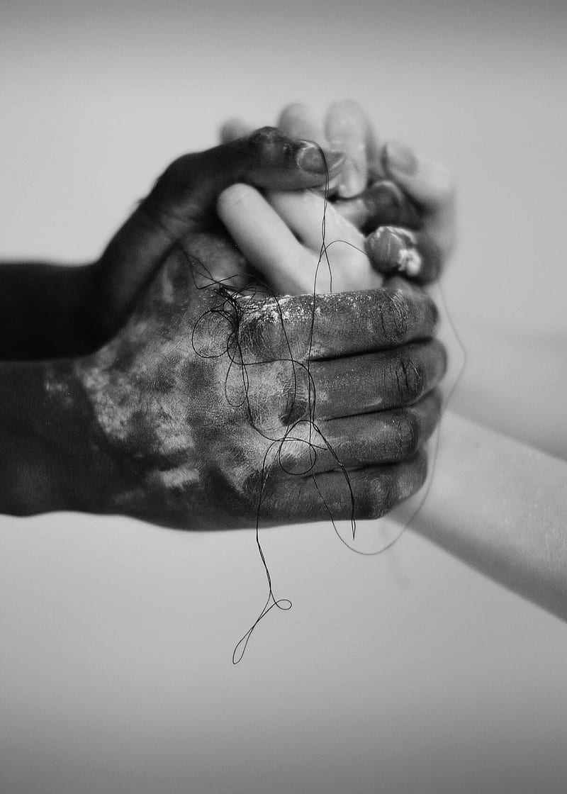 hands, thread, bw, touch, connection, HD phone wallpaper
