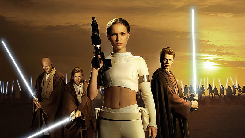 Star Wars, Star Wars Episode II: Attack Of The Clones, Anakin Skywalker, Jedi, Mace Windu, Natalie Portman, Obi-Wan Kenobi, Padmé Amidala, HD wallpaper