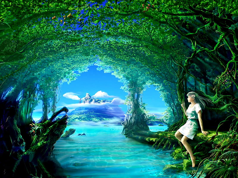 Dreamland, Woman, Dream, Land, Water, Trees, Girl, HD wallpaper