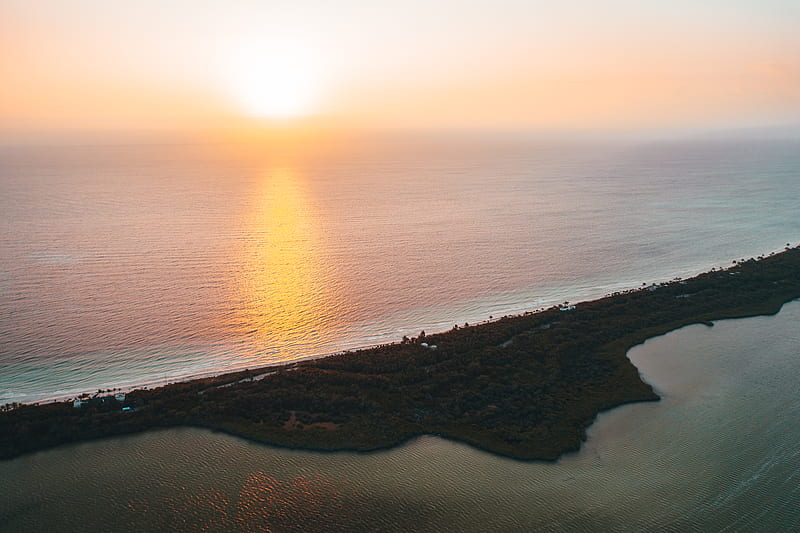 Aerial View of a Beach during Sunset, HD wallpaper