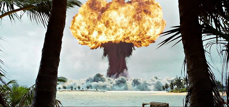 atomic paradise testing, explosion, island, bomb, paradise, HD wallpaper