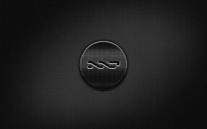 Nxt black logo, cryptocurrency, grid metal background, Nxt, artwork, creative, cryptocurrency signs, Nxt logo, HD wallpaper