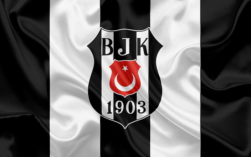 Besiktas, Football, Turkish football club, Besiktas emblem, logo, black and white silk flag, Istanbul, Turkish Football Championship, HD wallpaper