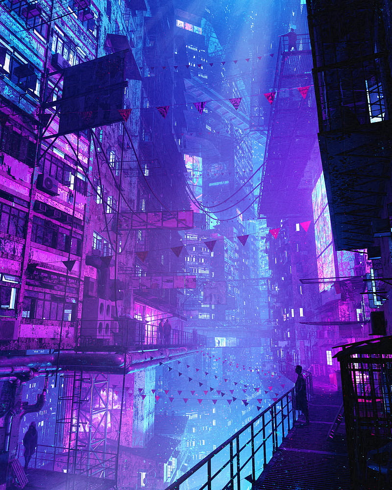 city, night, buildings, light, neon, dark, HD phone wallpaper