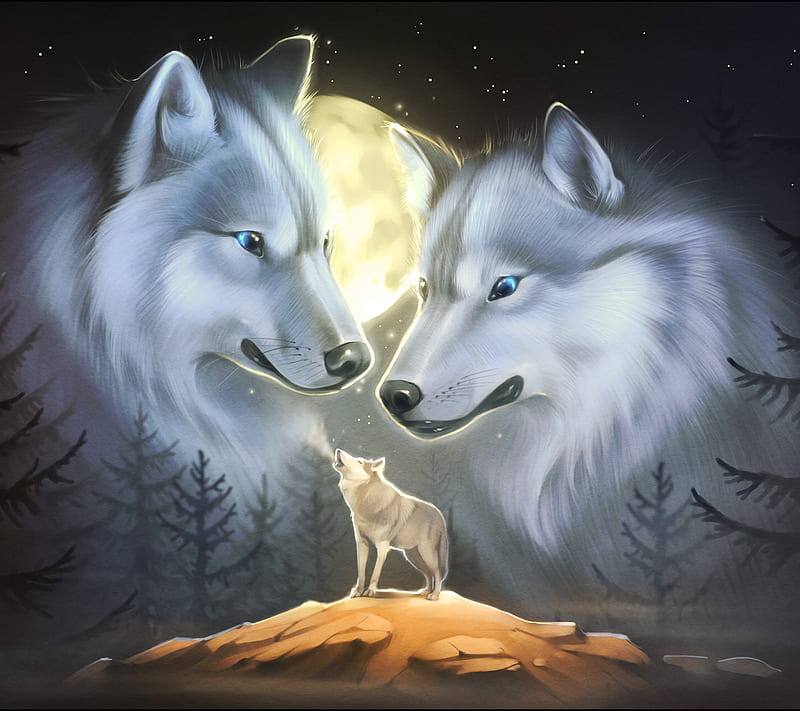 Wolves, moon, wolf, HD wallpaper