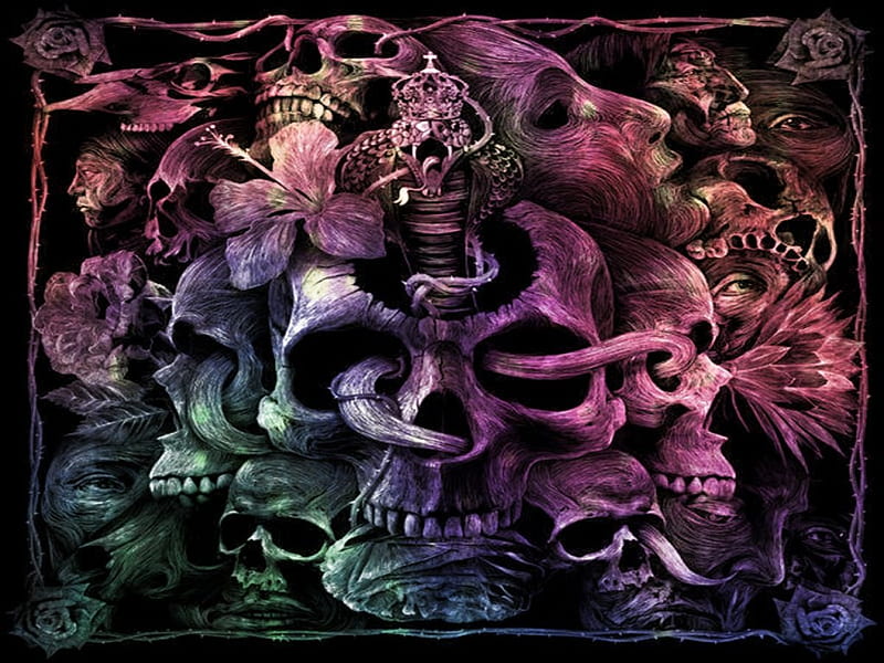 Skulls etc, art, skulls, Skull, dark, HD wallpaper