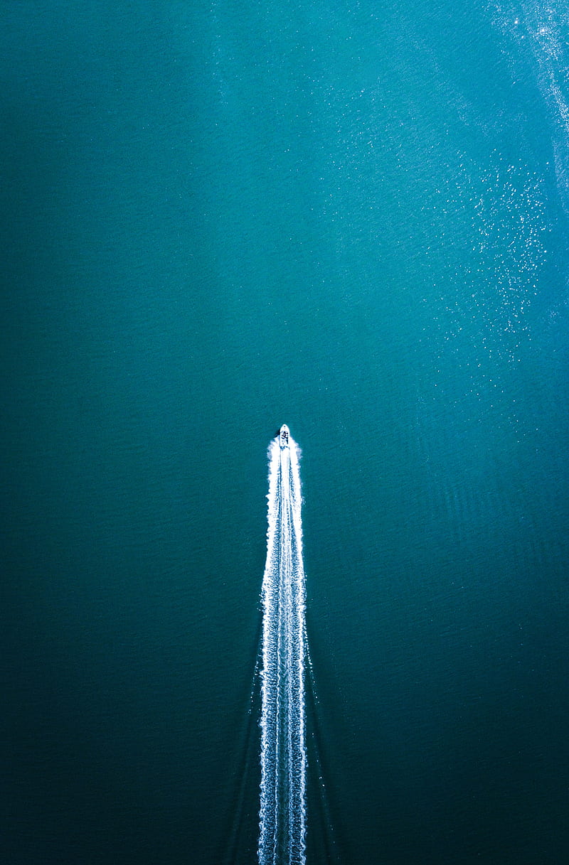 boat, trace, aerial view, water, sea, HD phone wallpaper