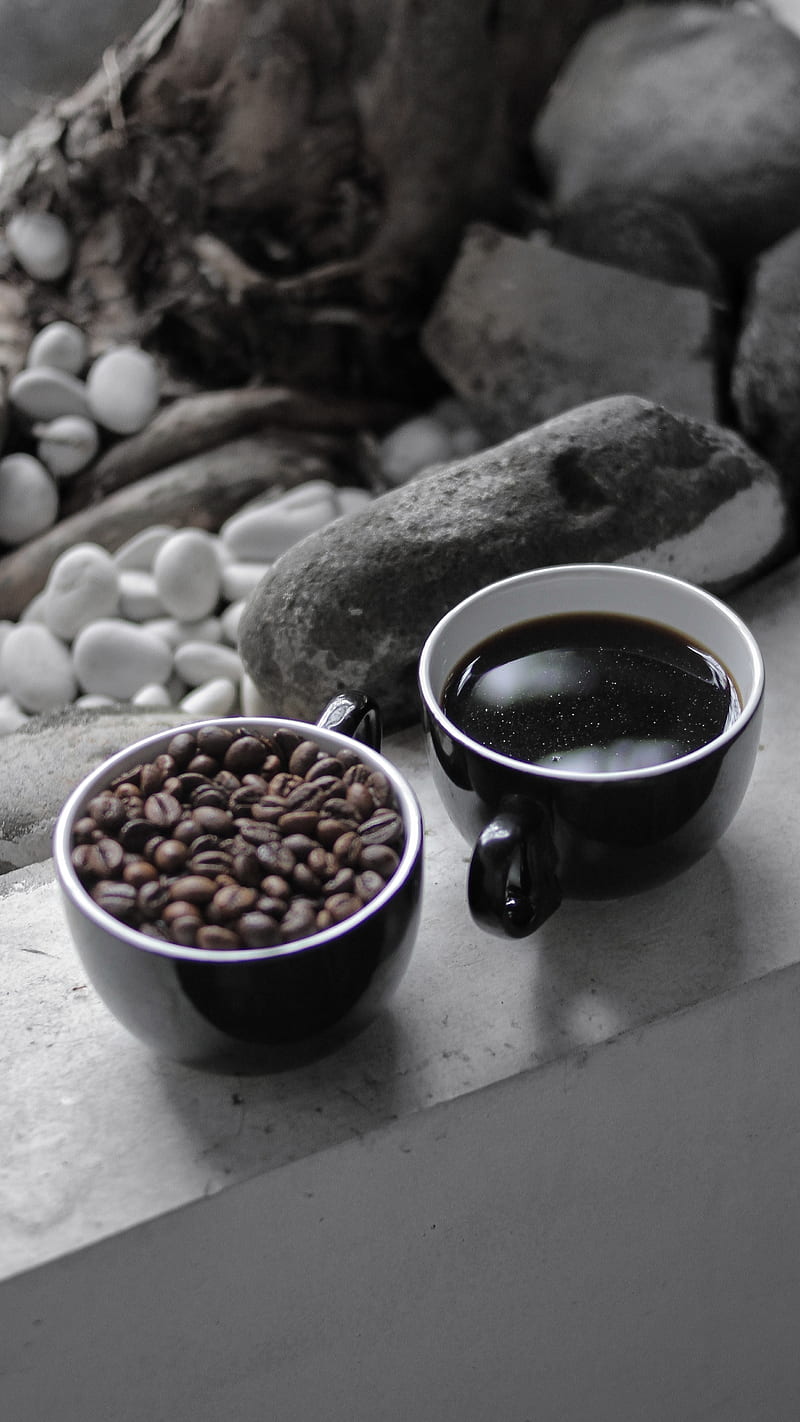 cups, coffee, coffee beans, drink, HD phone wallpaper