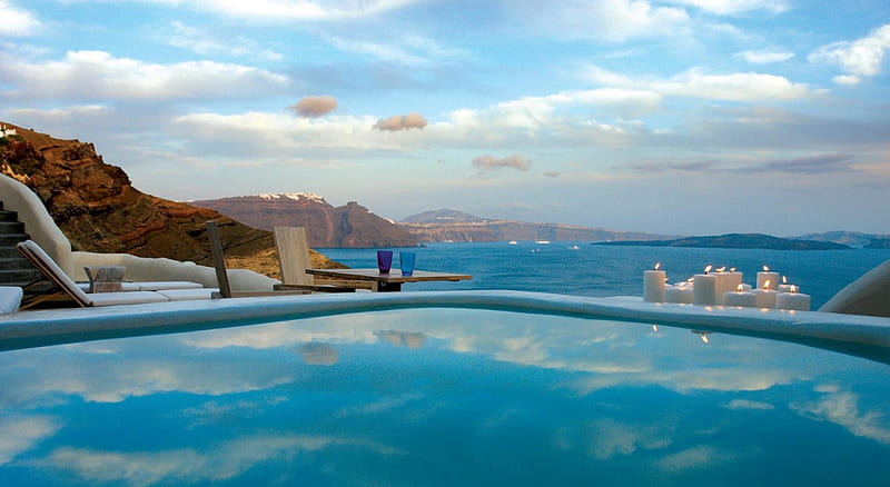 Beautiful Ocean View in Santorini, Greece, Ocean View, Pool side, Santorini, HD wallpaper